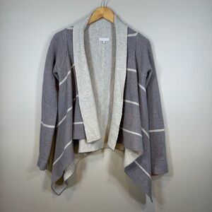 Elegant Women's Gray and Cream Open Front Cardigan